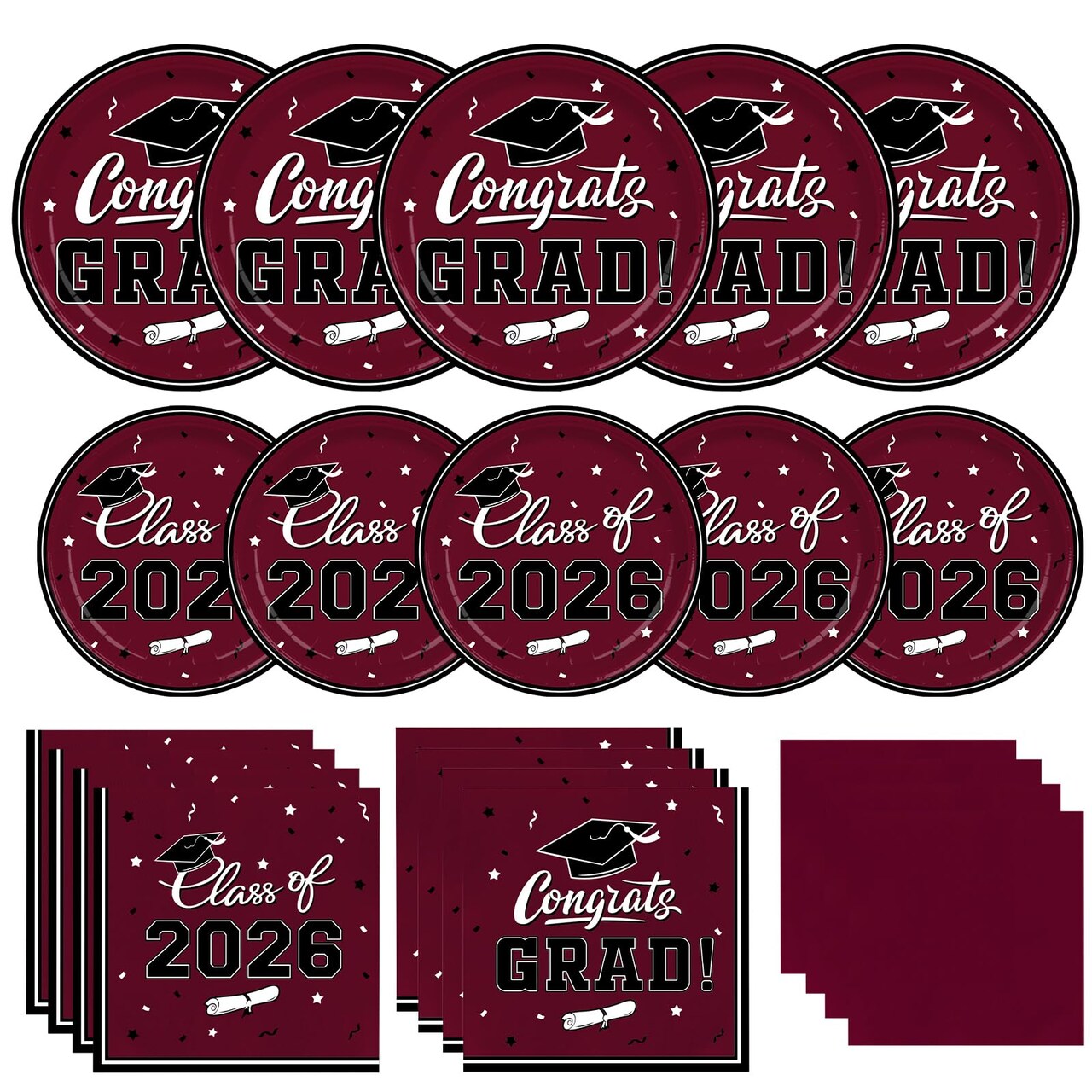 Graduation decorations 2026 Graduation Party Supplies Maroon Disposable Paper Plates Luncheon Napkins Cocktail Napkins for Congrats Grad Party Decorations, Serve 50